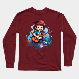 happy kid playing a guitar v7 Long Sleeve T-Shirt